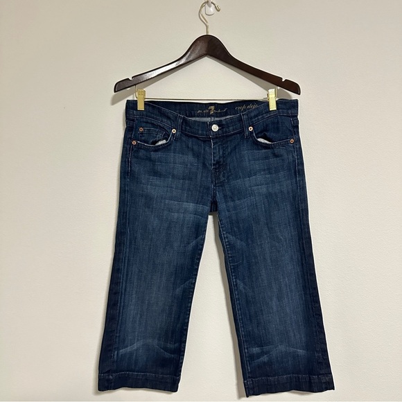 7 For All Mankind Jeans Womens Size 31 Dojo Vintage Wide Leg Wash Blue Crop Y2K - Picture 1 of 11